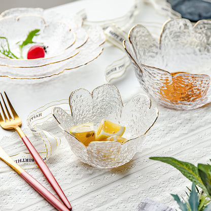 Japanese Hammered Petal Glass Bowl Plate Set