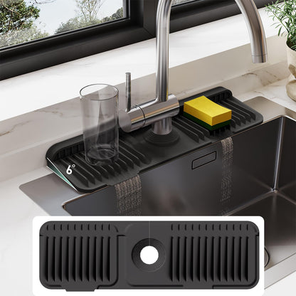 24" Silicone Faucet Mat & Sink Splash Guard, Black
