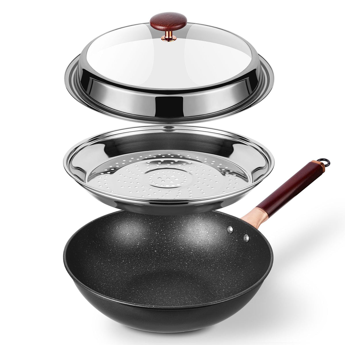 Kseroo 12.5" Nonstick Ceramic Wok with Lid