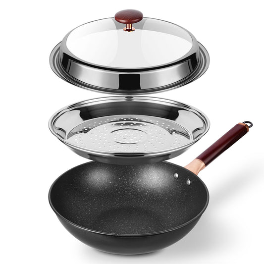 Kseroo 12.5" Nonstick Ceramic Wok with Lid